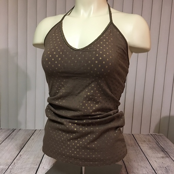 Express Tops - Express Swiss Dot brown Stretch Halter Cami